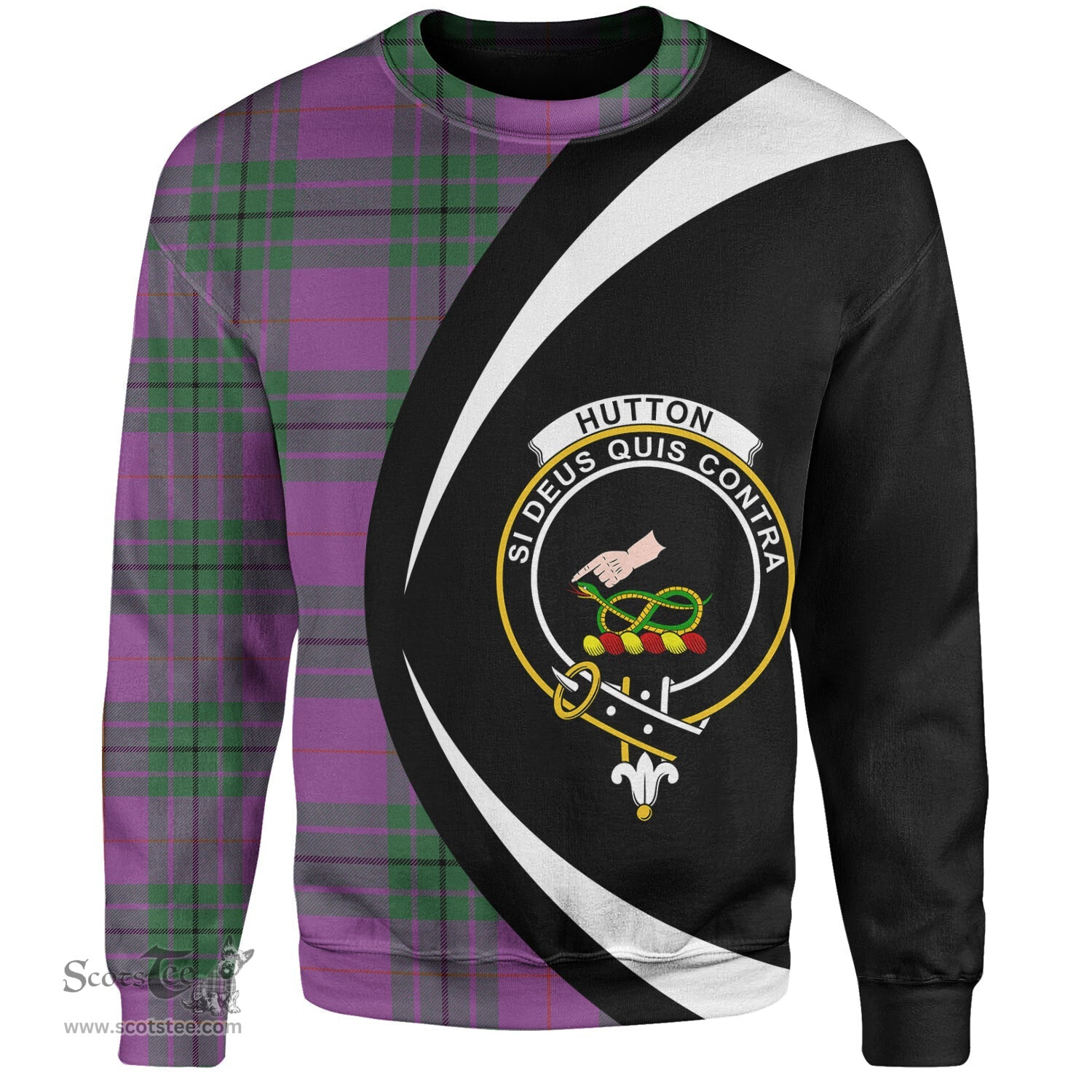 ScotsTee Shop Scottish Hutton Ancient Clan Crest Personalized Tartan Sweatshirt Circle Style Back Shirt with Your Text