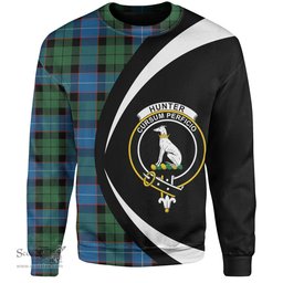 ScotsTee Shop Scottish Hunter (Michael) Ancient Clan Crest Personalized Tartan Sweatshirt Circle Style Back Shirt with Your Text