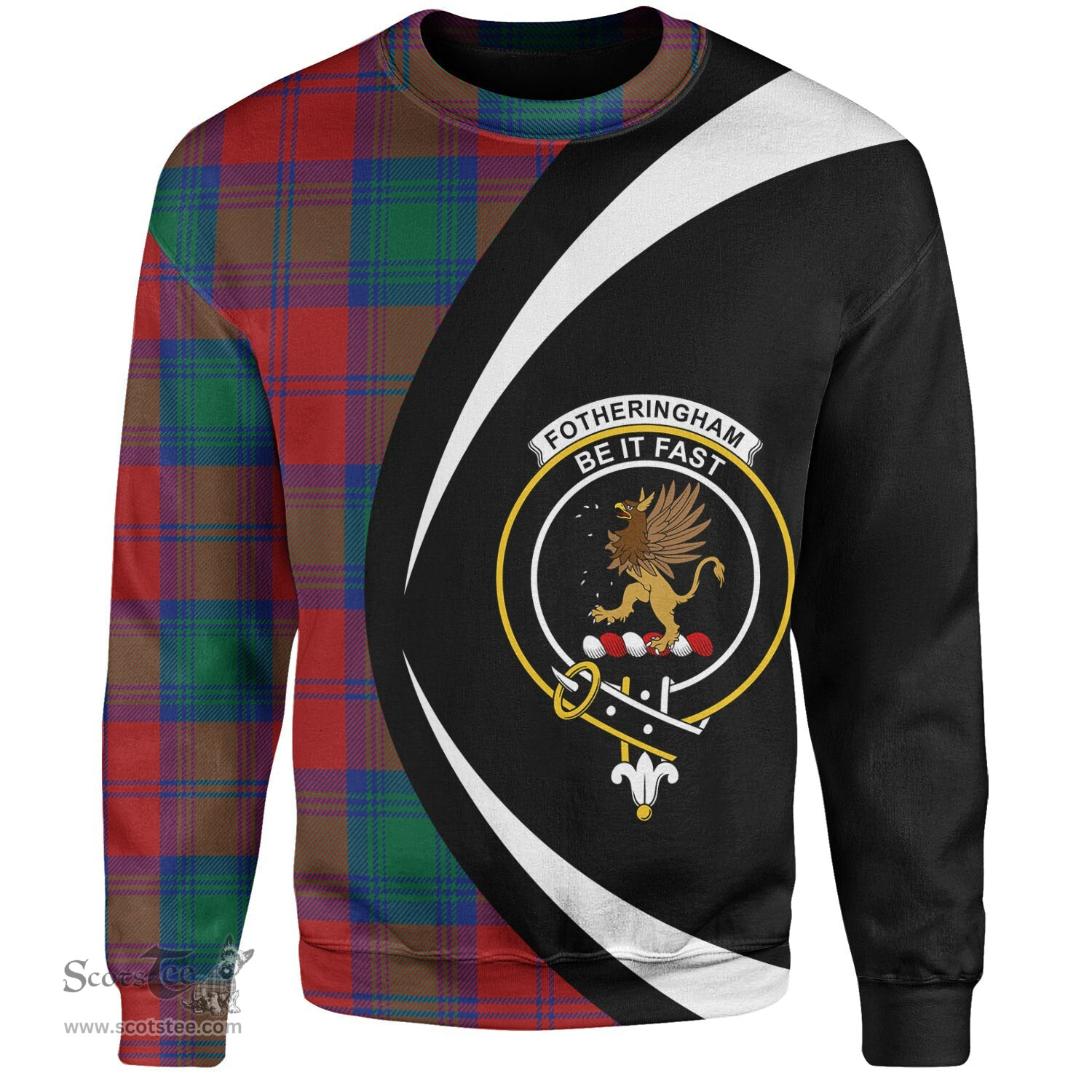 ScotsTee Shop Scottish Fotheringham Modern Clan Crest Personalized Tartan Sweatshirt Circle Style Back Shirt with Your Text