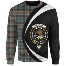 ScotsTee Shop Scottish Graham of Menteith Weathered Clan Crest Personalized Tartan Sweatshirt Circle Style Back Shirt with Your Text