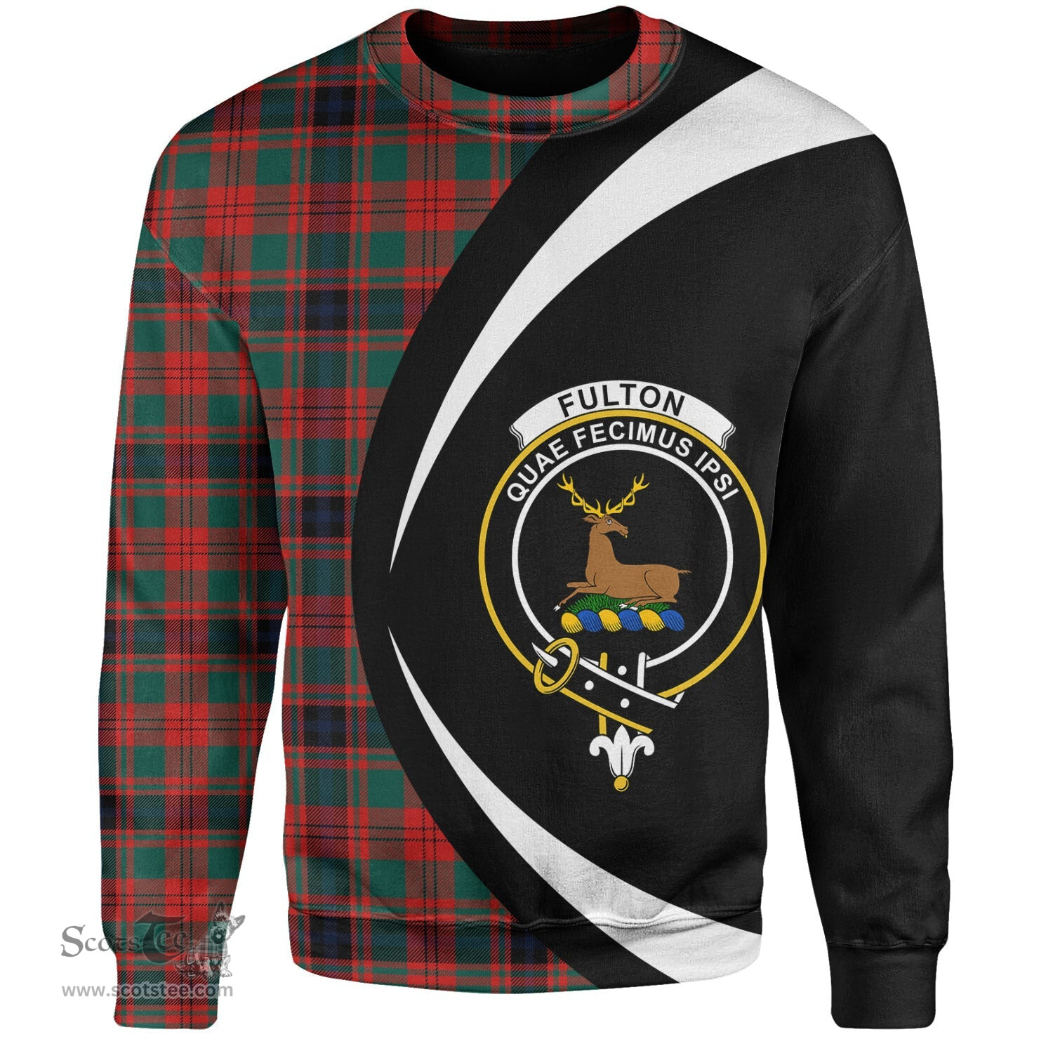 ScotsTee Shop Scottish Fulton 1999 Modern Clan Crest Personalized Tartan Sweatshirt Circle Style Back Shirt with Your Text