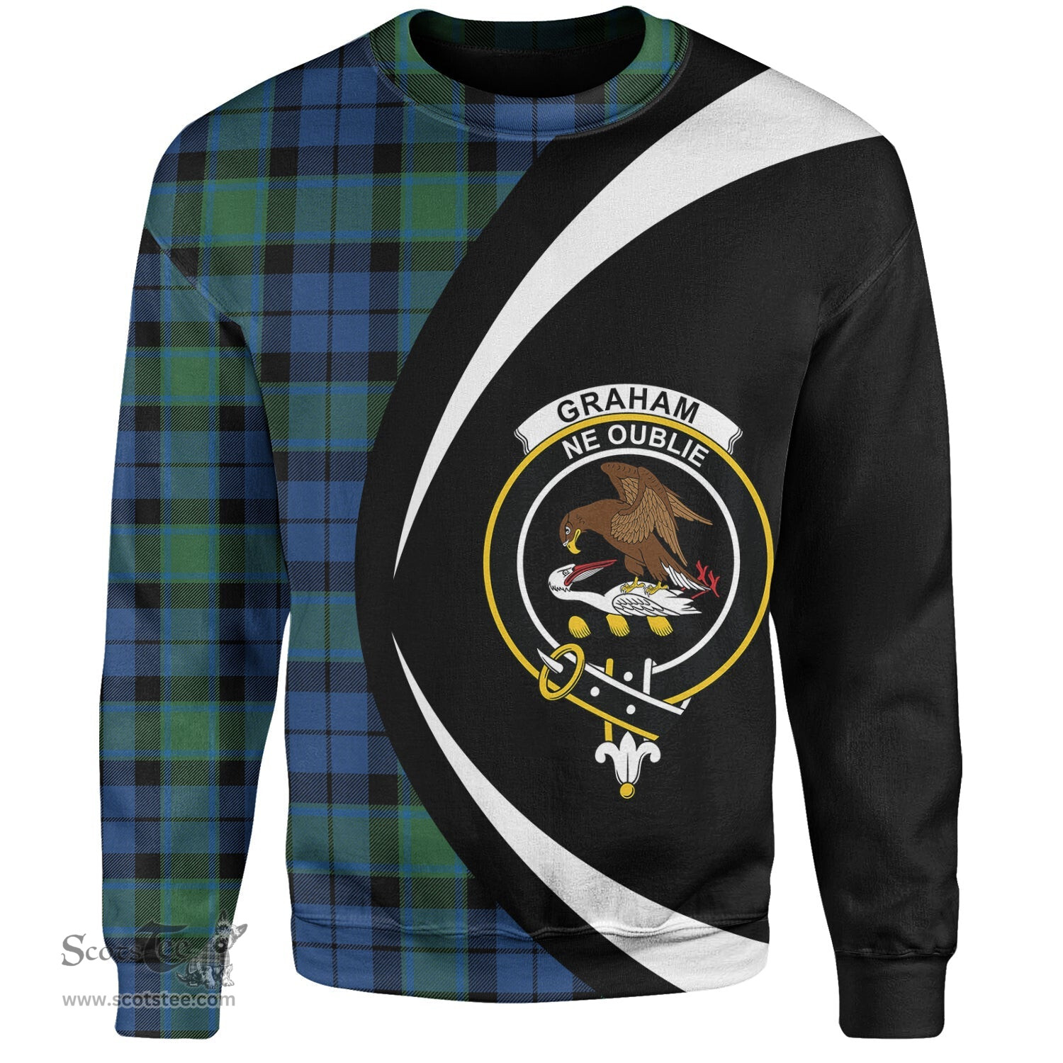ScotsTee Shop Scottish Graham of Menteith Modern Clan Crest Personalized Tartan Sweatshirt Circle Style Back Shirt with Your Text