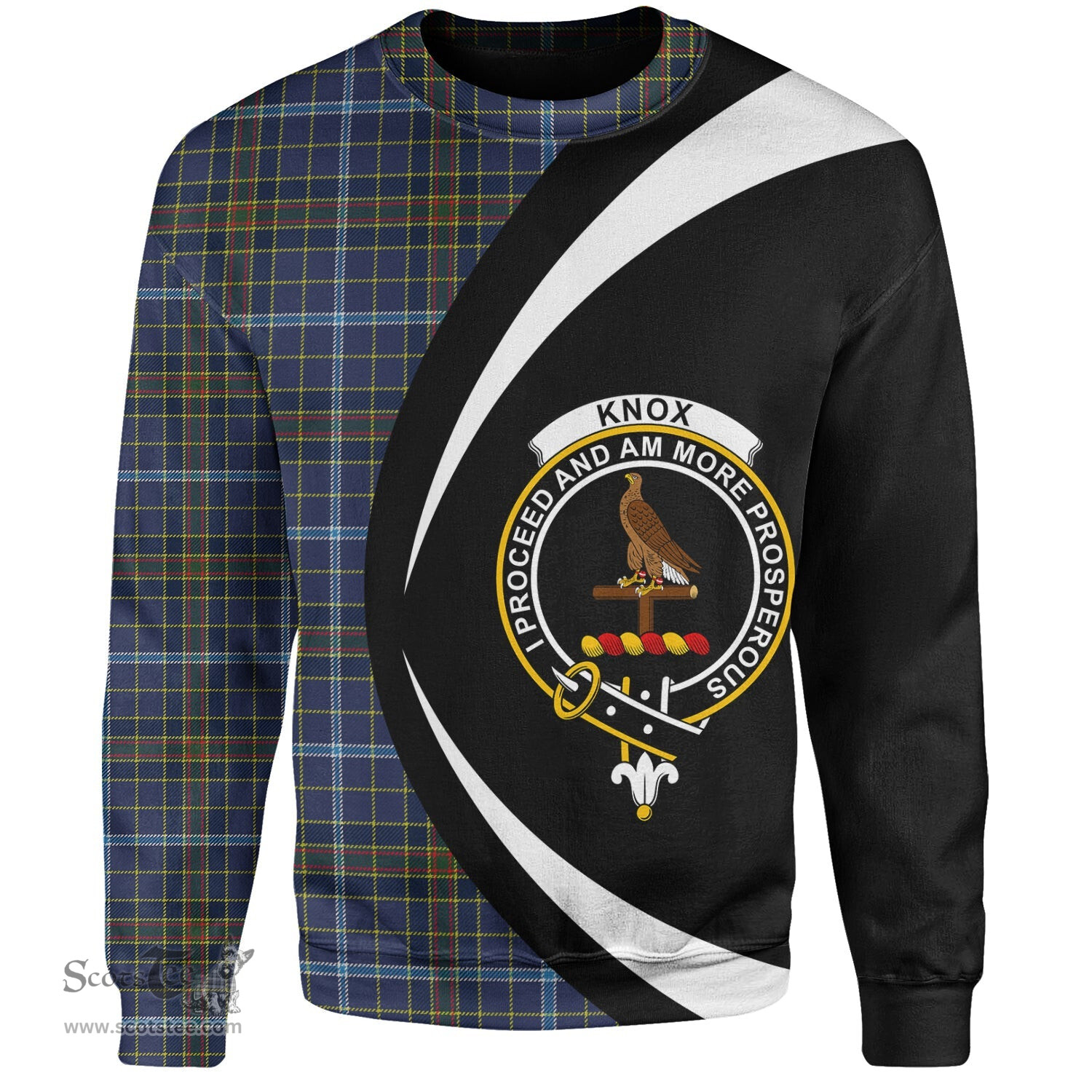 ScotsTee Shop Scottish Knox Clan Crest Personalized Tartan Sweatshirt Circle Style Back Shirt with Your Text