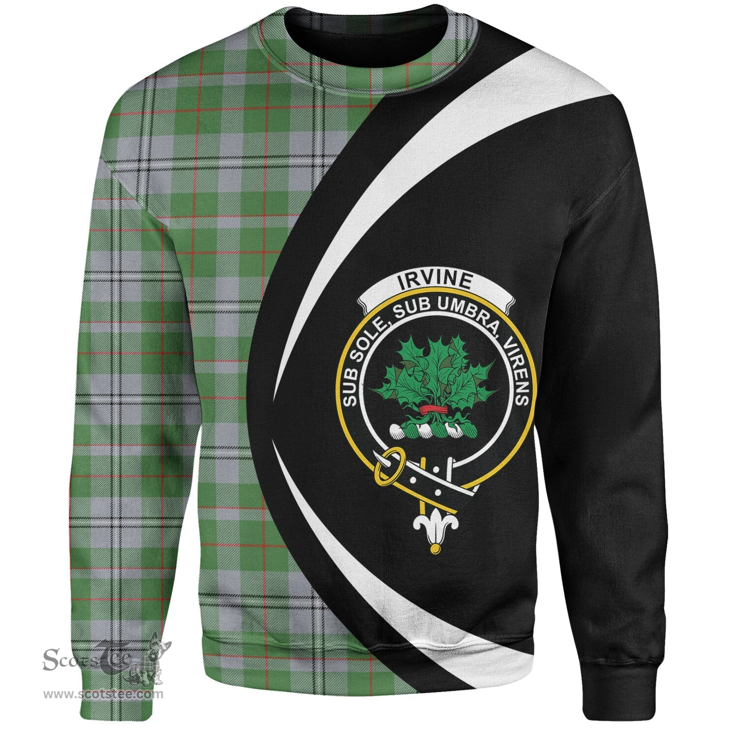 ScotsTee Shop Scottish Irvine of Glentulchan Modern Clan Crest Personalized Tartan Sweatshirt Circle Style Back Shirt with Your Text