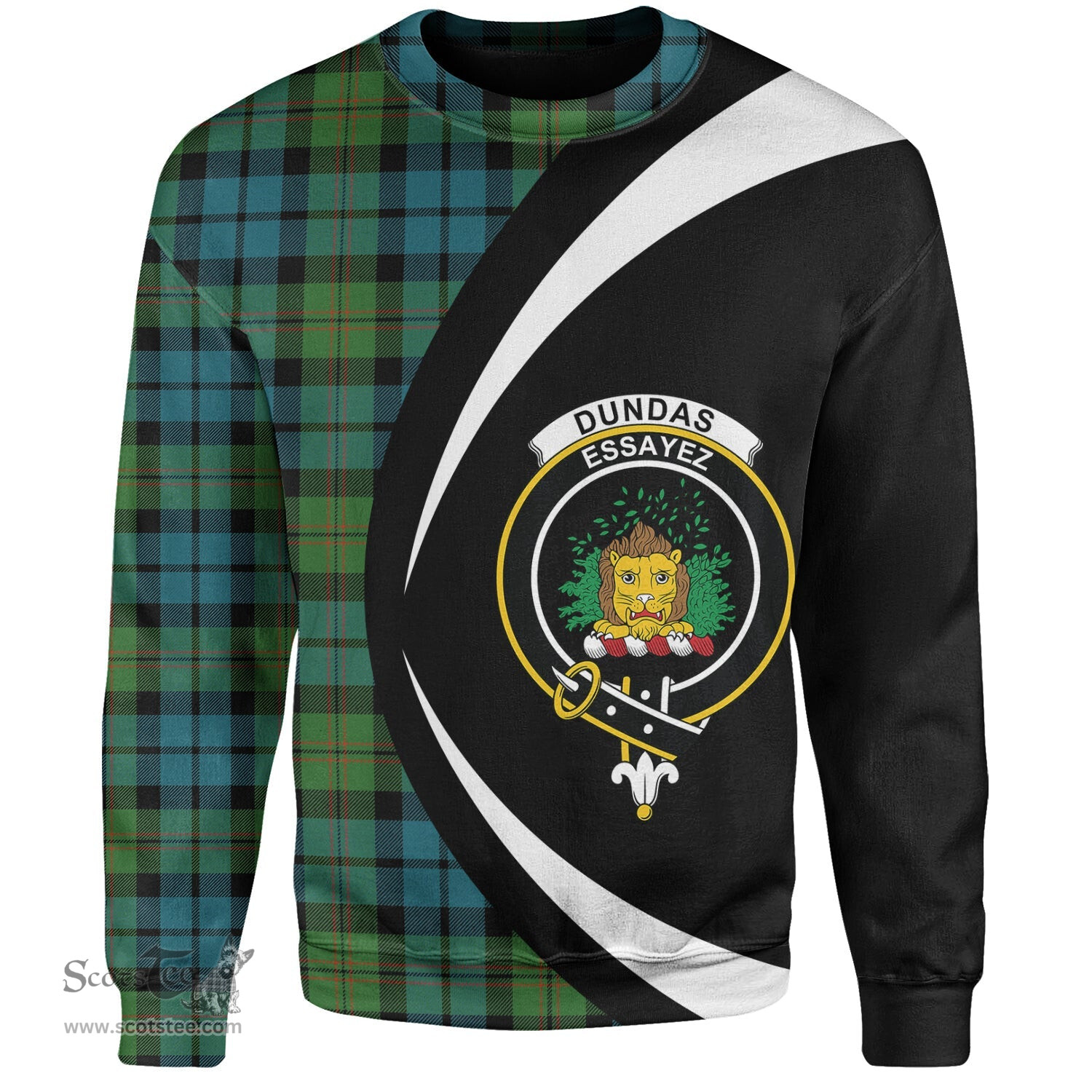 ScotsTee Shop Scottish Dundas Ancient Clan Crest Personalized Tartan Sweatshirt Circle Style Back Shirt with Your Text