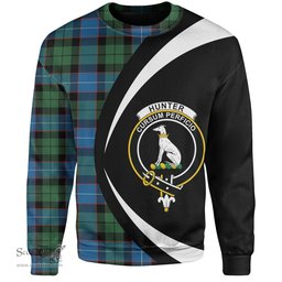 ScotsTee Shop Scottish Hunter Ancient Clan Crest Personalized Tartan Sweatshirt Circle Style Back Shirt with Your Text