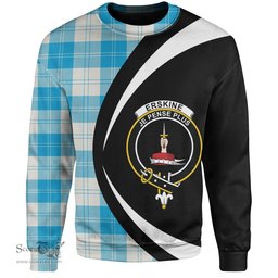 ScotsTee Shop Scottish Erskine Blue Clan Crest Personalized Tartan Sweatshirt Circle Style Back Shirt with Your Text