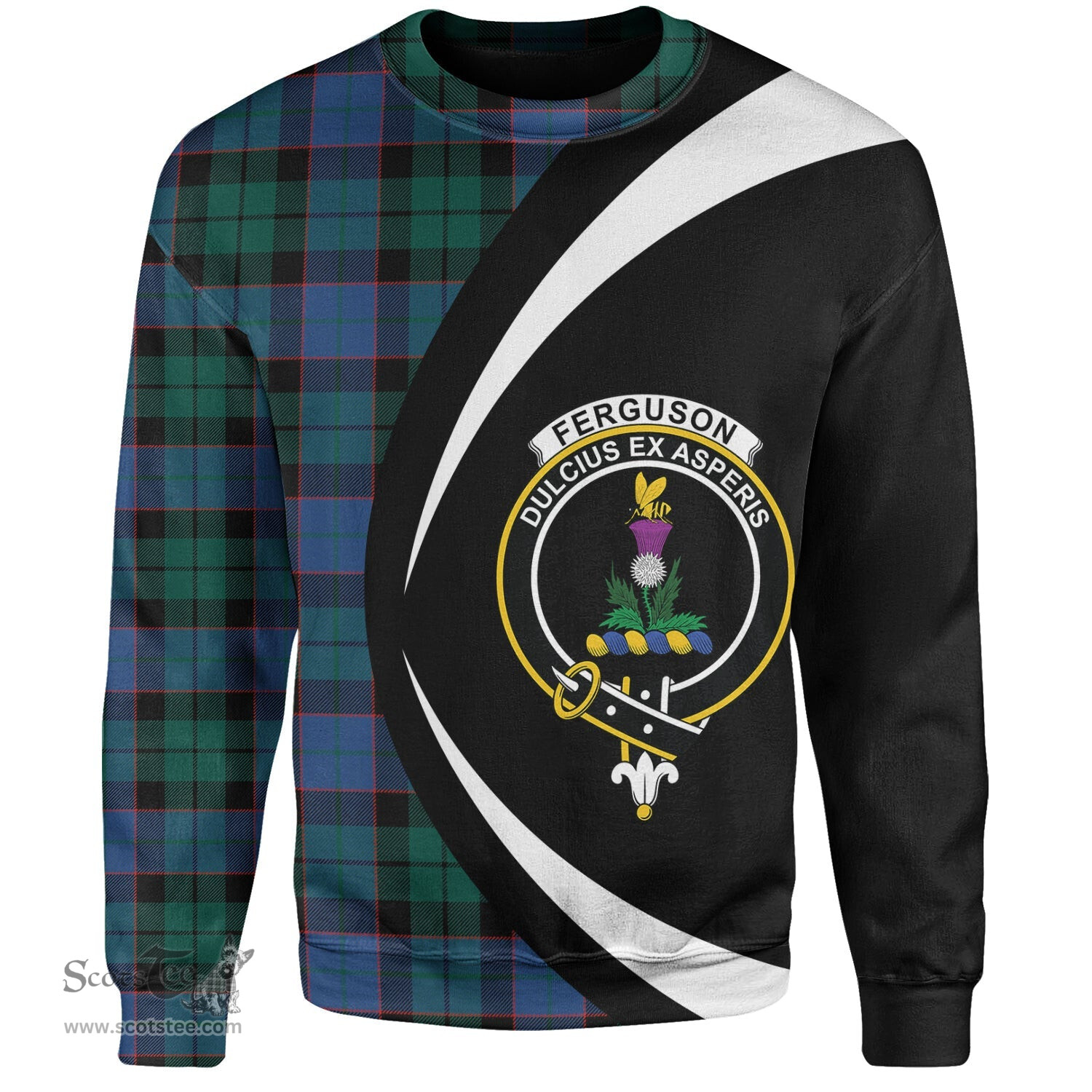 ScotsTee Shop Scottish Ferguson of Balquhidder Modern Clan Crest Personalized Tartan Sweatshirt Circle Style Back Shirt with Your Text
