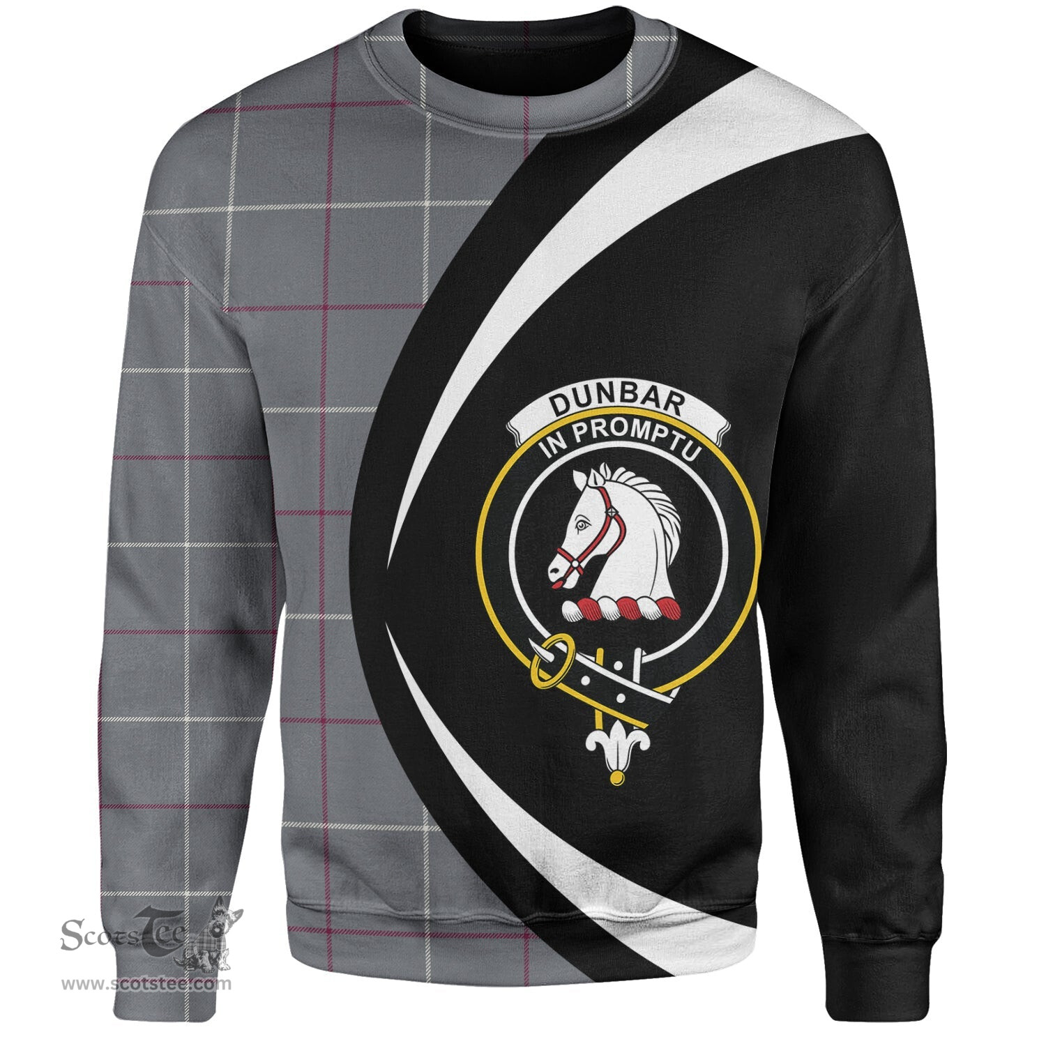 ScotsTee Shop Scottish Dunbar of Pitgaveny Clan Crest Personalized Tartan Sweatshirt Circle Style Back Shirt with Your Text