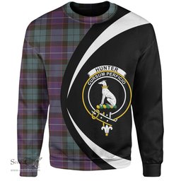 ScotsTee Shop Scottish Hunter Weathered Clan Crest Personalized Tartan Sweatshirt Circle Style Back Shirt with Your Text