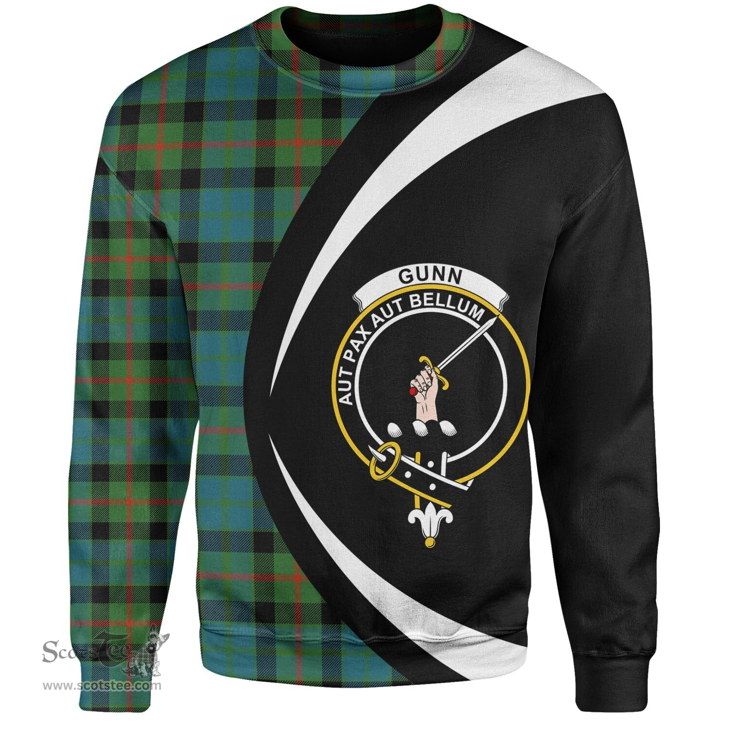 ScotsTee Shop Scottish Gunn Ancient Clan Crest Personalized Tartan Sweatshirt Circle Style Back Shirt with Your Text