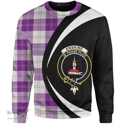 ScotsTee Shop Scottish Erskine Purple Clan Crest Personalized Tartan Sweatshirt Circle Style Back Shirt with Your Text