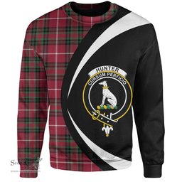 ScotsTee Shop Scottish Hunter of Bute (Hunter Maroon) Modern Clan Crest Personalized Tartan Sweatshirt Circle Style Back Shirt with Your Text