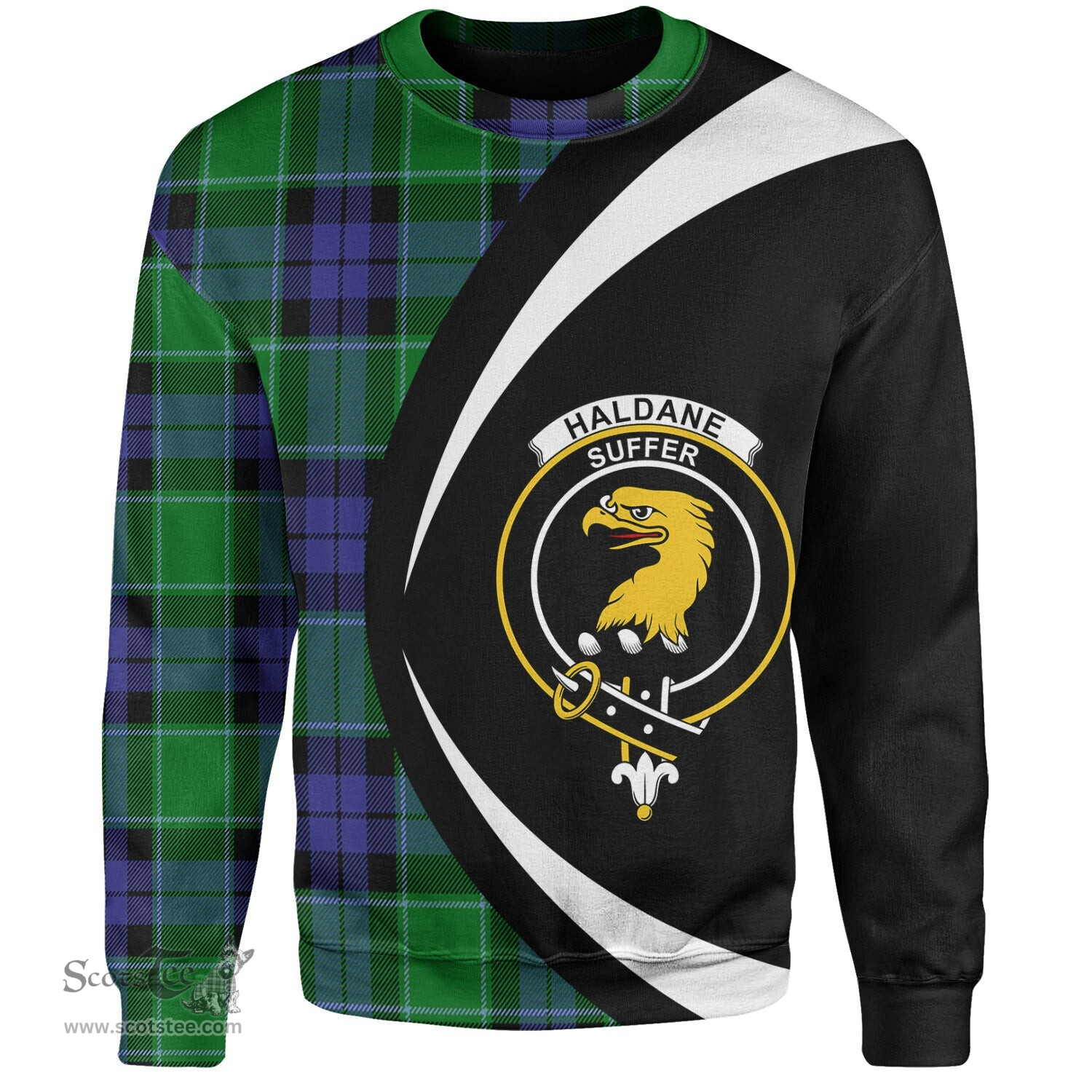 ScotsTee Shop Scottish Haldane Clan Crest Personalized Tartan Sweatshirt Circle Style Back Shirt with Your Text