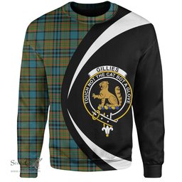 ScotsTee Shop Scottish Gillies Ancient Clan Crest Personalized Tartan Sweatshirt Circle Style Back Shirt with Your Text
