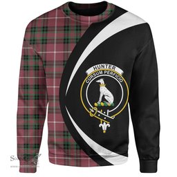 ScotsTee Shop Scottish Hunter of Bute (Michael Maroon) Ancient Clan Crest Personalized Tartan Sweatshirt Circle Style Back Shirt with Your Text