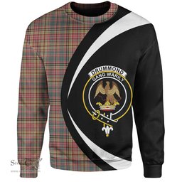 ScotsTee Shop Scottish Drummond of Strathallan Weathered Clan Crest Personalized Tartan Sweatshirt Circle Style Back Shirt with Your Text