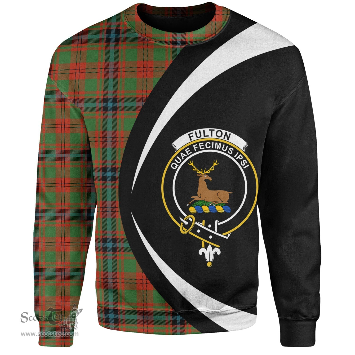 ScotsTee Shop Scottish Fulton 1999 Ancient Clan Crest Personalized Tartan Sweatshirt Circle Style Back Shirt with Your Text