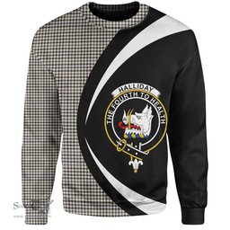 ScotsTee Shop Scottish Halliday (Holliday) Weathered Clan Crest Personalized Tartan Sweatshirt Circle Style Back Shirt with Your Text