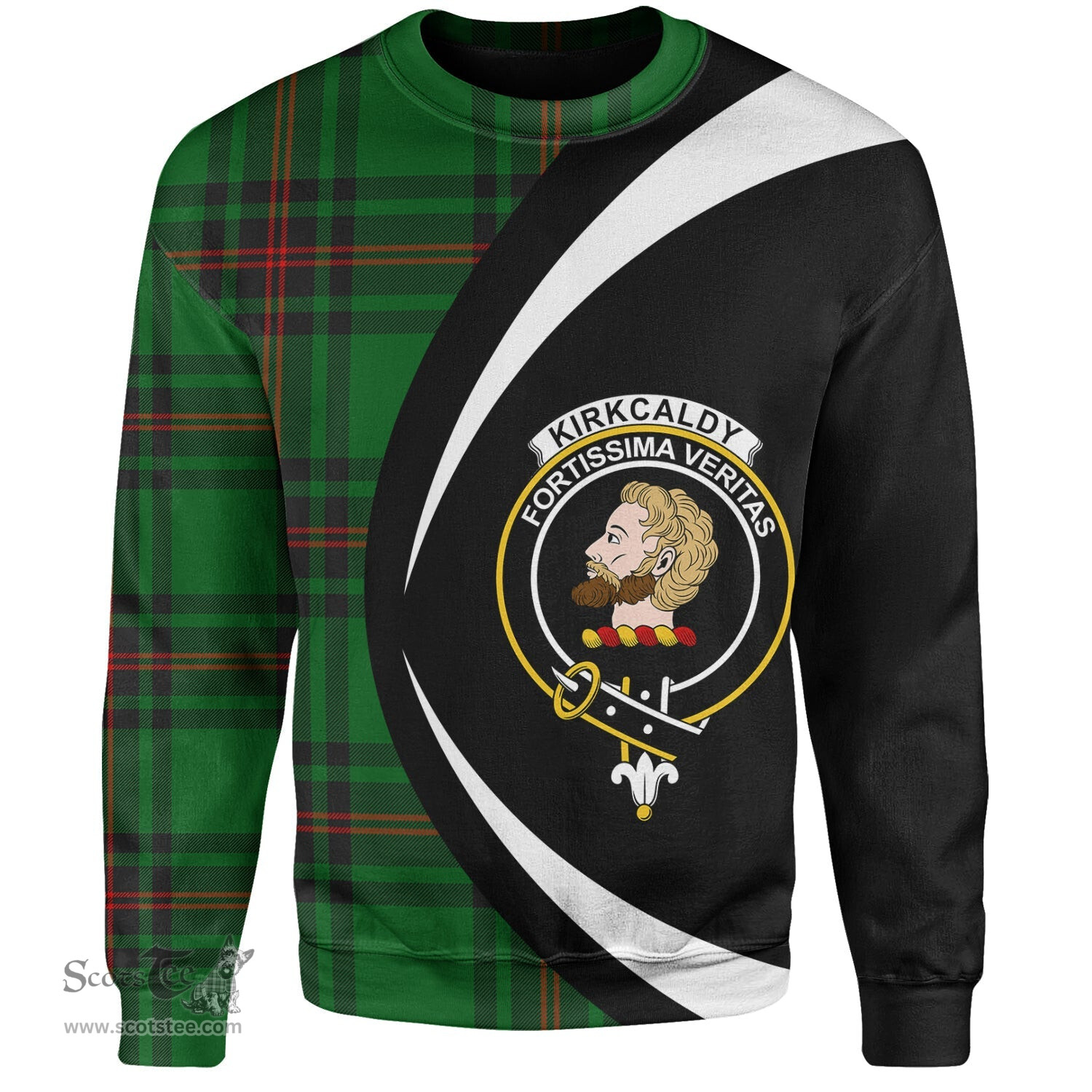 ScotsTee Shop Scottish Kirkcaldy Clan Crest Personalized Tartan Sweatshirt Circle Style Back Shirt with Your Text