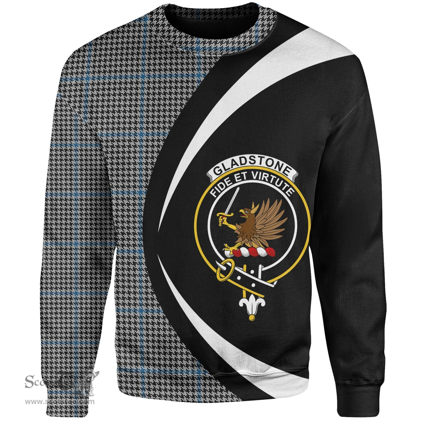 ScotsTee Shop Scottish Gladstone Clan Crest Personalized Tartan Sweatshirt Circle Style Back Shirt with Your Text