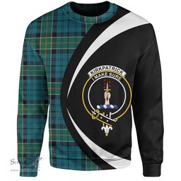 ScotsTee Shop Scottish Kirkpatrick Clan Crest Personalized Tartan Sweatshirt Circle Style Back Shirt with Your Text