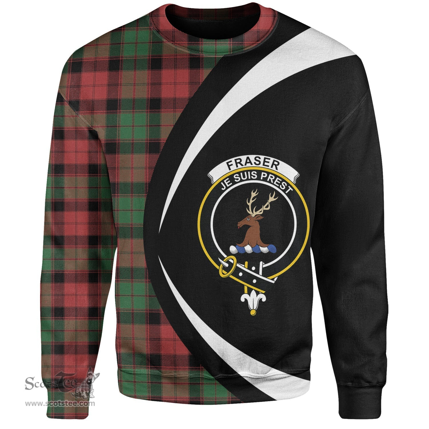 ScotsTee Shop Scottish Fraser of Altyre Ancient Clan Crest Personalized Tartan Sweatshirt Circle Style Back Shirt with Your Text