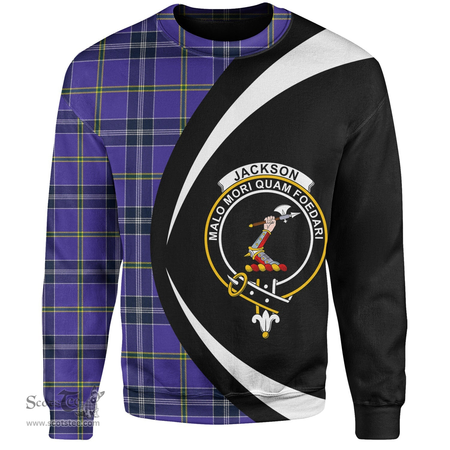 ScotsTee Shop Scottish Jackson Modern Clan Crest Personalized Tartan Sweatshirt Circle Style Back Shirt with Your Text