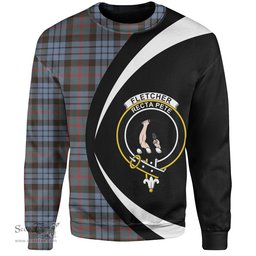 ScotsTee Shop Scottish Fletcher of Dunans Weathered Clan Crest Personalized Tartan Sweatshirt Circle Style Back Shirt with Your Text