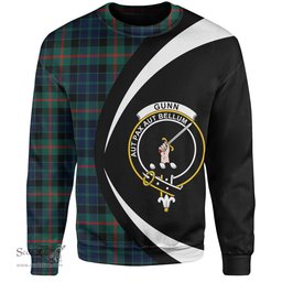 ScotsTee Shop Scottish Gunn Modern Clan Crest Personalized Tartan Sweatshirt Circle Style Back Shirt with Your Text