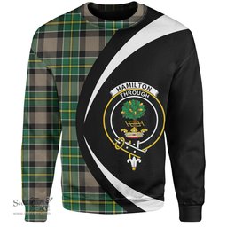 ScotsTee Shop Scottish Hamilton of Brandon Modern Clan Crest Personalized Tartan Sweatshirt Circle Style Back Shirt with Your Text