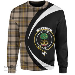 ScotsTee Shop Scottish Hamilton of Brandon Weathered Clan Crest Personalized Tartan Sweatshirt Circle Style Back Shirt with Your Text