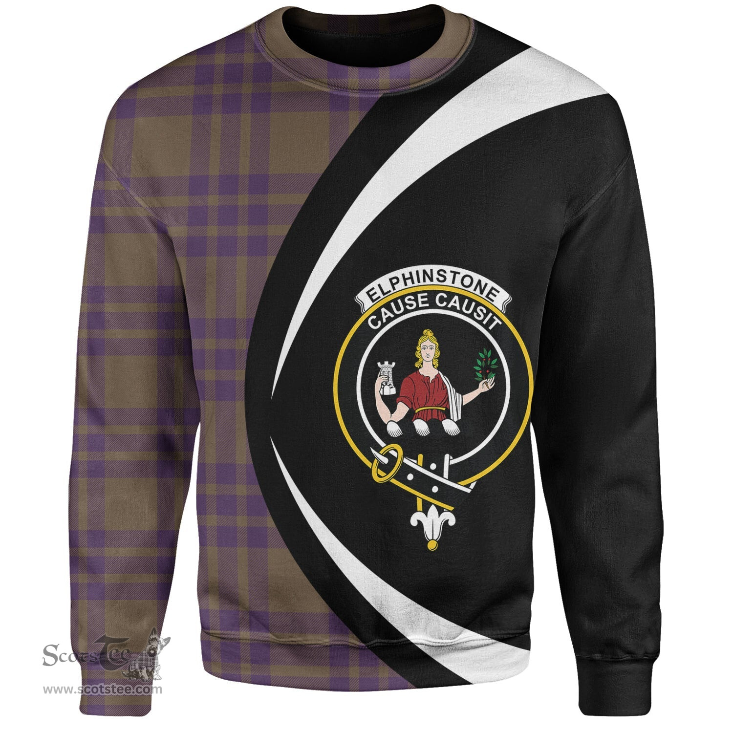 ScotsTee Shop Scottish Elphinstone Weathered Clan Crest Personalized Tartan Sweatshirt Circle Style Back Shirt with Your Text