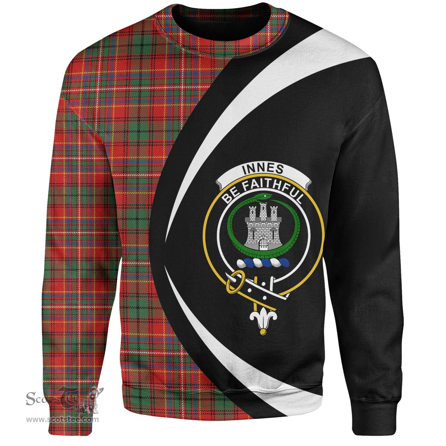 ScotsTee Shop Scottish Innes Clan Crest Personalized Tartan Sweatshirt Circle Style Back Shirt with Your Text