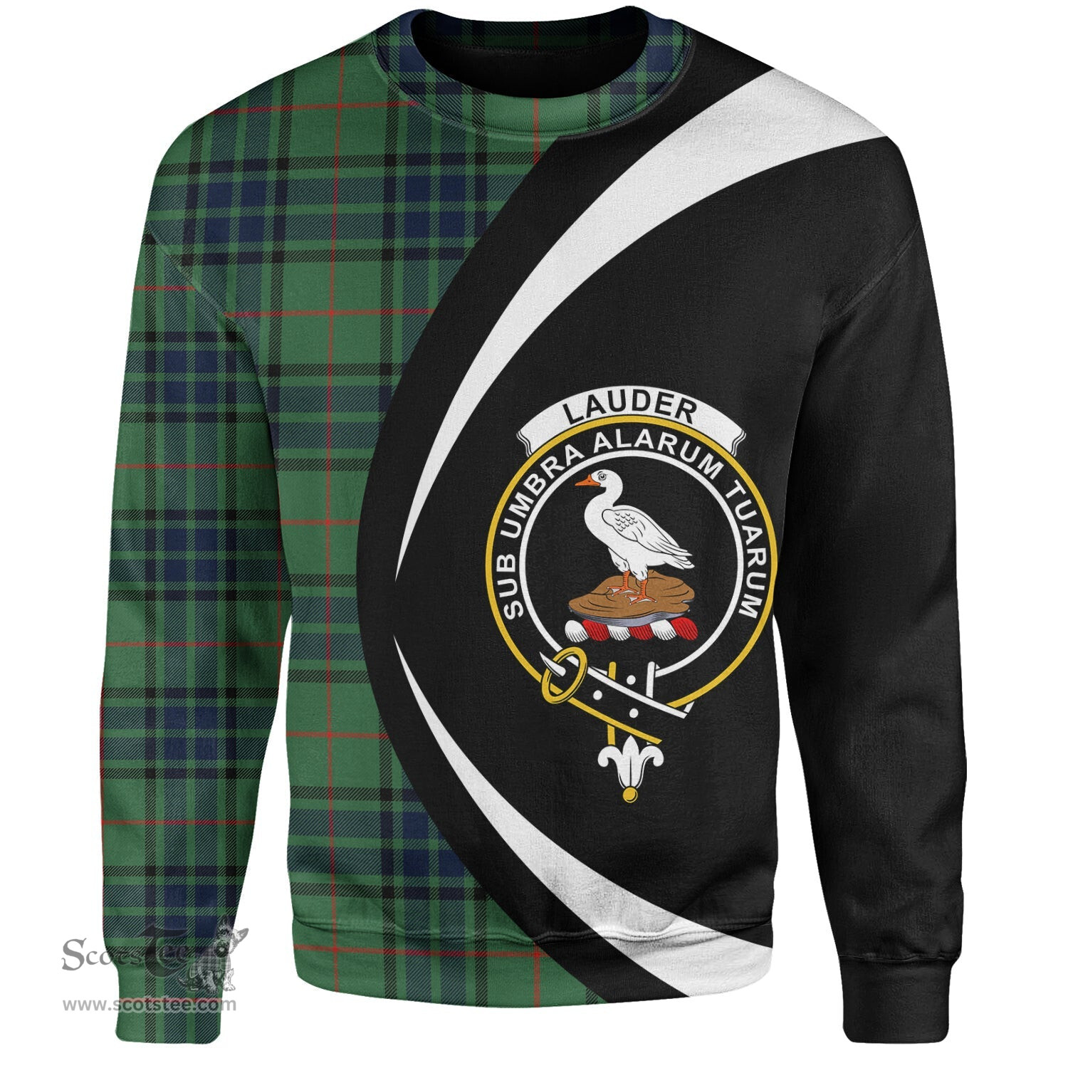 ScotsTee Shop Scottish Lauder Modern Clan Crest Personalized Tartan Sweatshirt Circle Style Back Shirt with Your Text