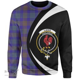 ScotsTee Shop Scottish Lang (Laing) Weathered Clan Crest Personalized Tartan Sweatshirt Circle Style Back Shirt with Your Text