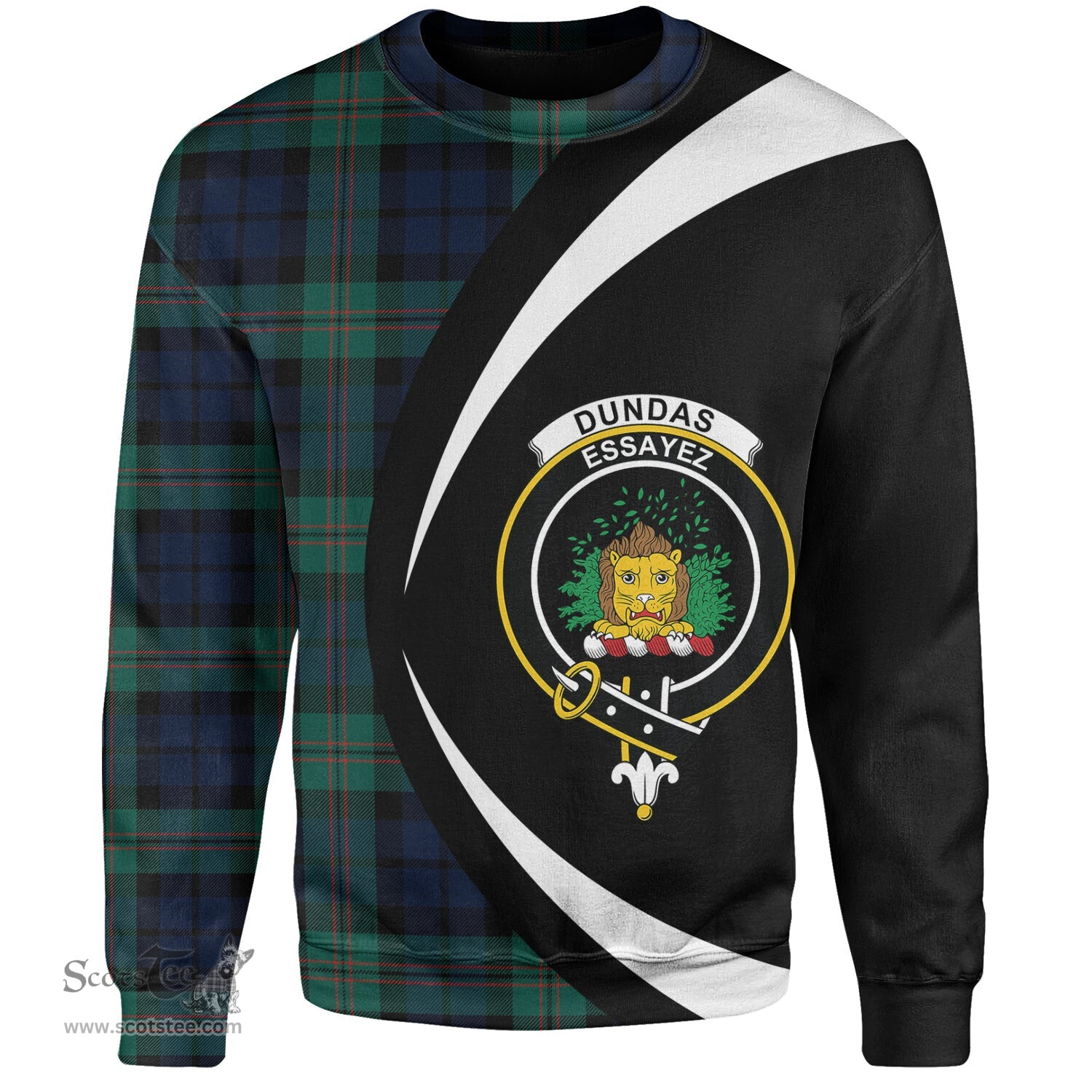 ScotsTee Shop Scottish Dundas Modern Clan Crest Personalized Tartan Sweatshirt Circle Style Back Shirt with Your Text
