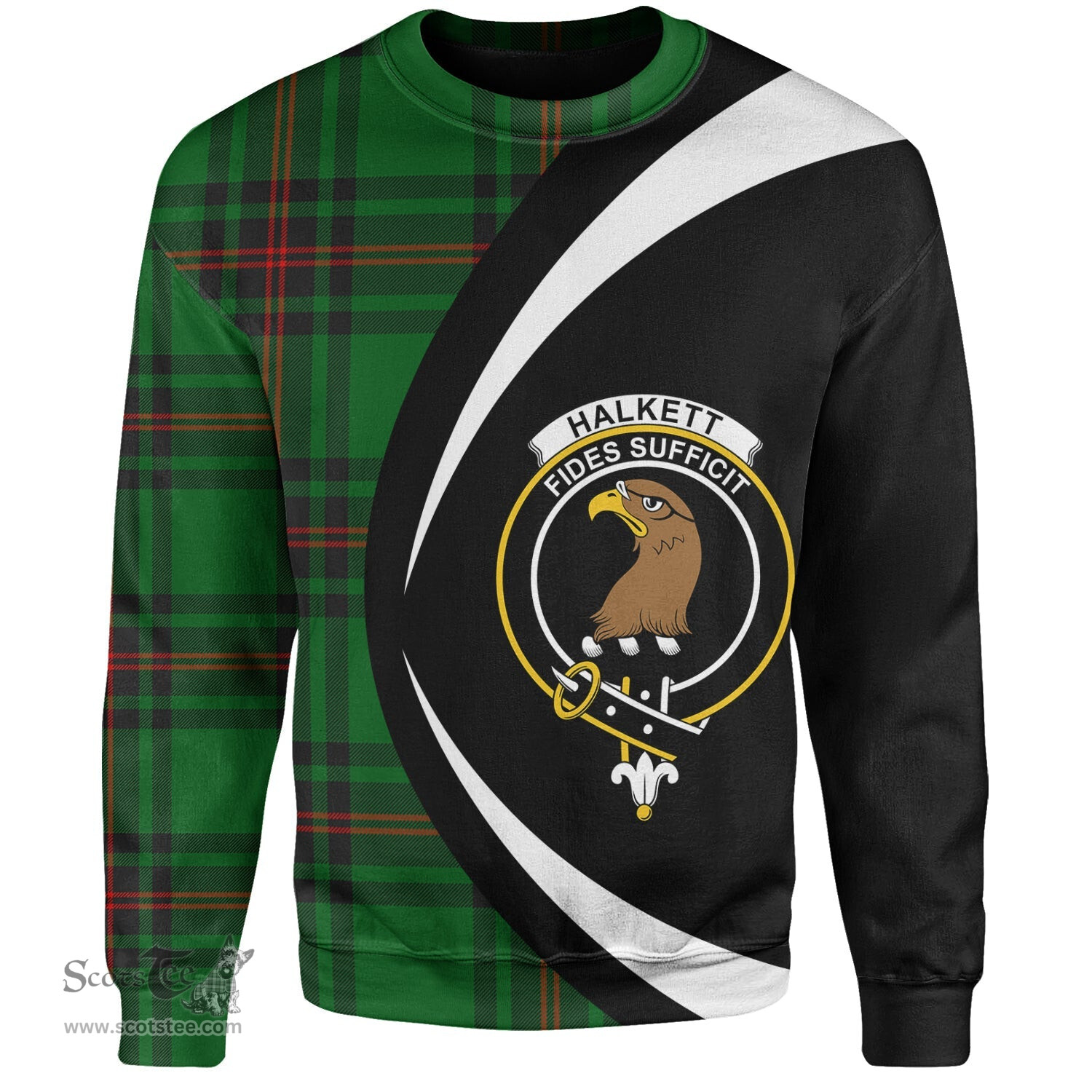 ScotsTee Shop Scottish Halkett Clan Crest Personalized Tartan Sweatshirt Circle Style Back Shirt with Your Text