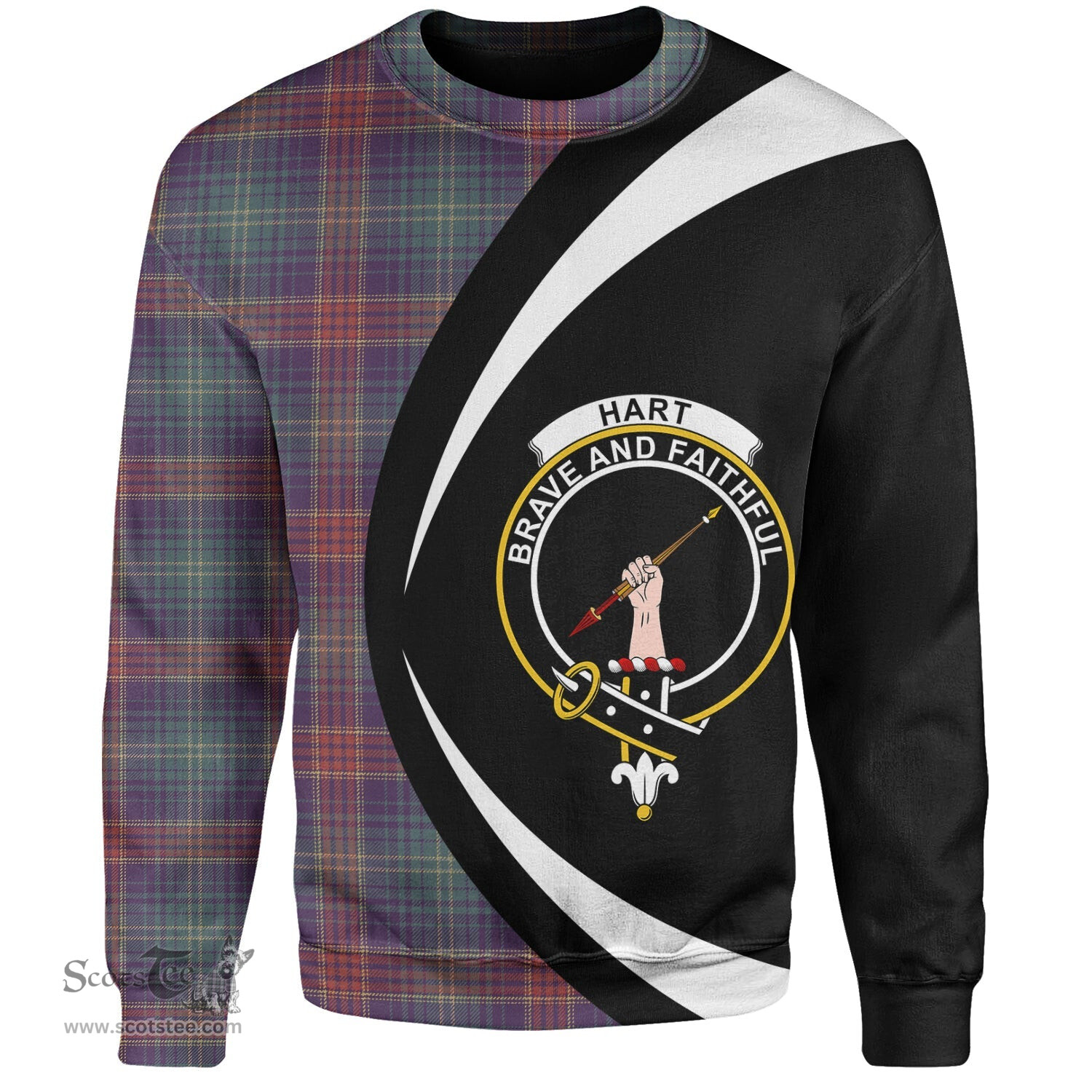 ScotsTee Shop Scottish Hart Weathered Clan Crest Personalized Tartan Sweatshirt Circle Style Back Shirt with Your Text