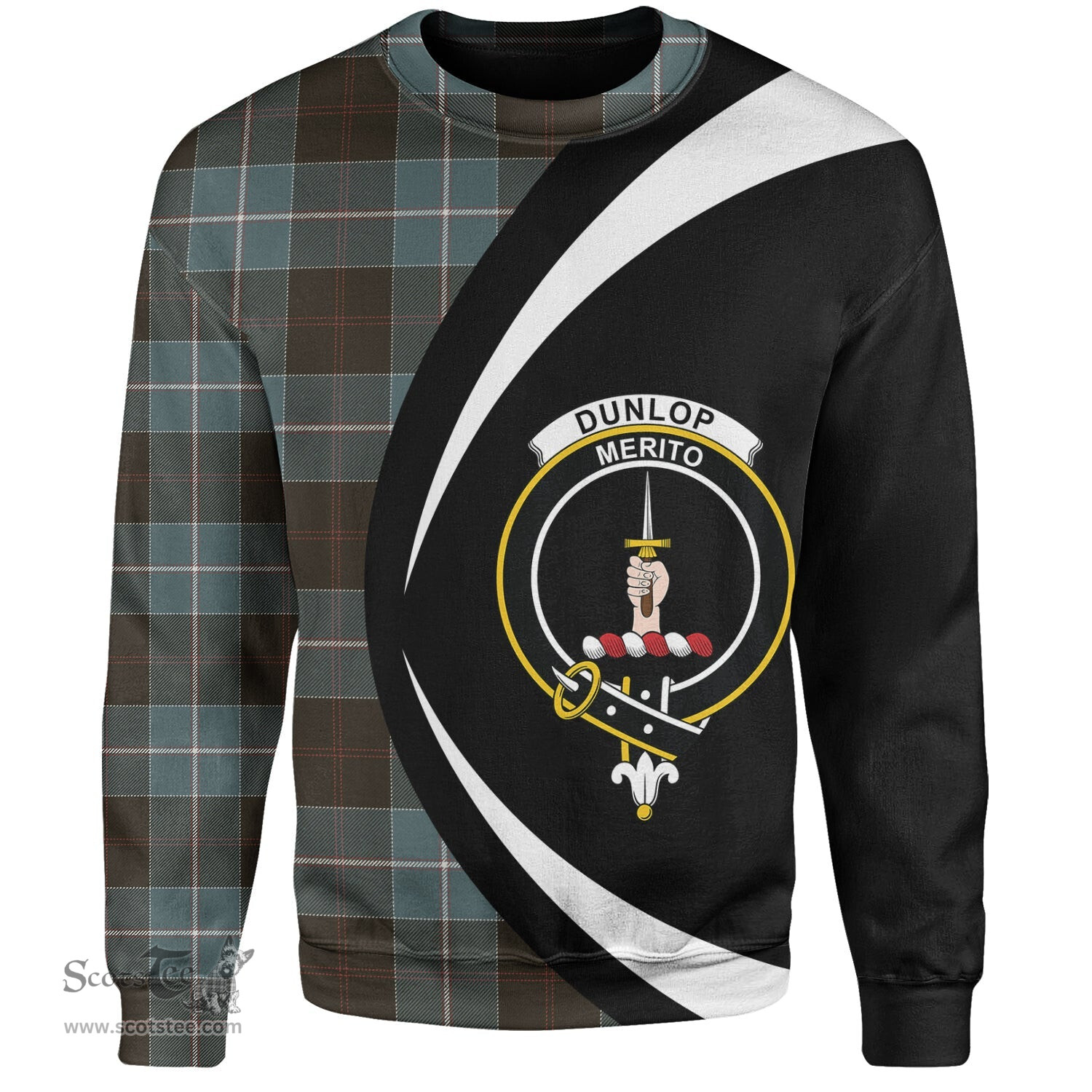 ScotsTee Shop Scottish Dunlop Weathered Clan Crest Personalized Tartan Sweatshirt Circle Style Back Shirt with Your Text