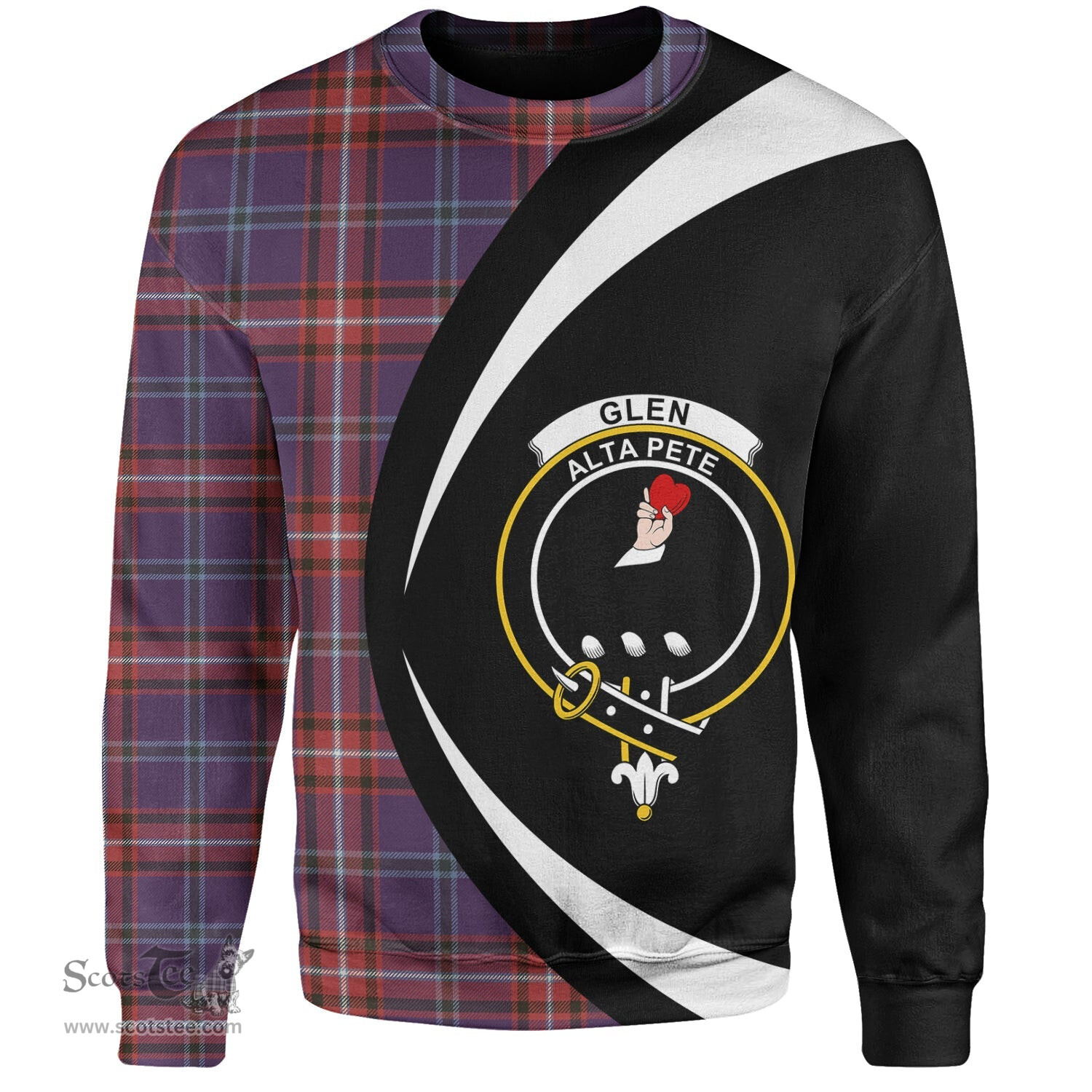 ScotsTee Shop Scottish Glenn Weathered Clan Crest Personalized Tartan Sweatshirt Circle Style Back Shirt with Your Text