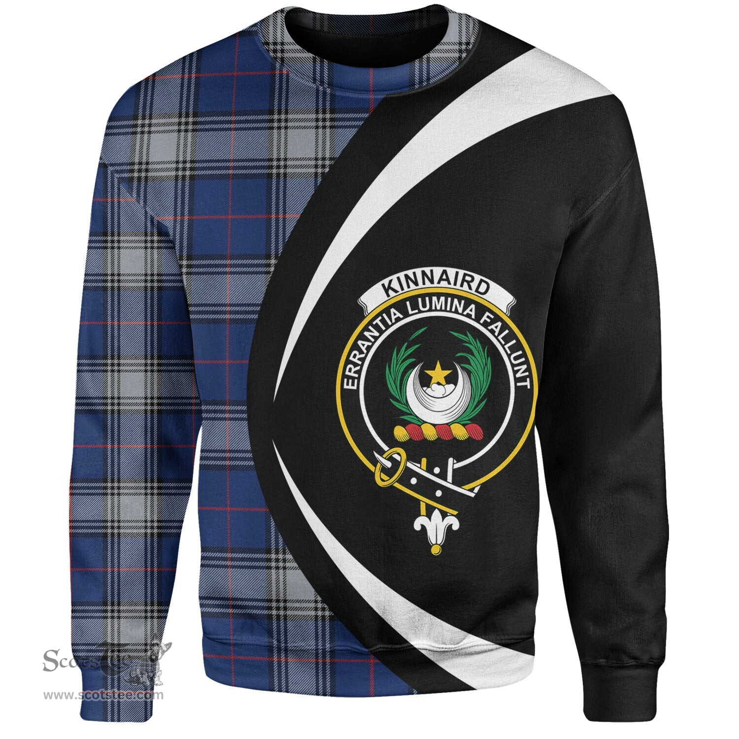 ScotsTee Shop Scottish Kinnaird Modern Clan Crest Personalized Tartan Sweatshirt Circle Style Back Shirt with Your Text