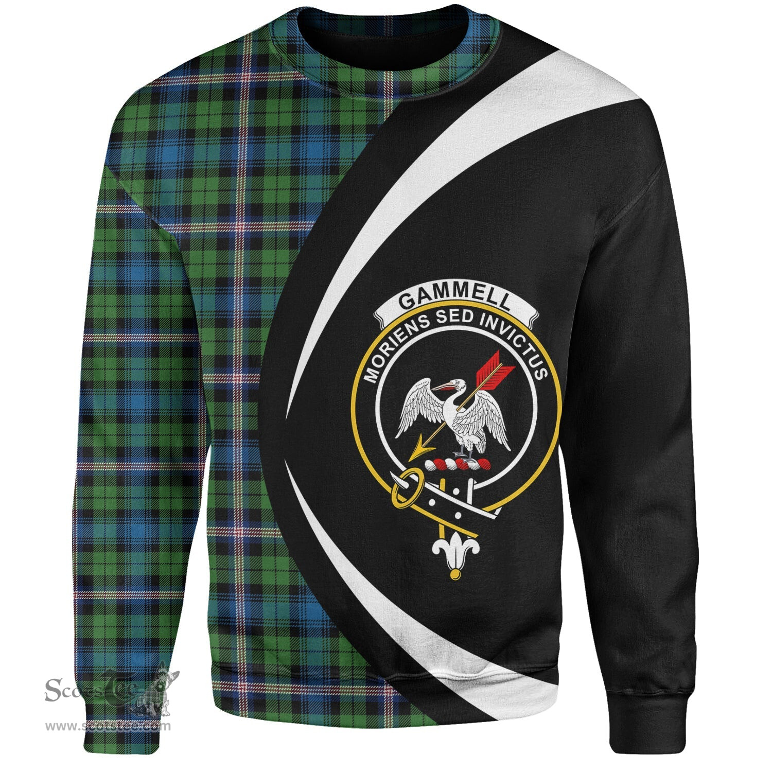 ScotsTee Shop Scottish Gammell Ancient Clan Crest Personalized Tartan Sweatshirt Circle Style Back Shirt with Your Text