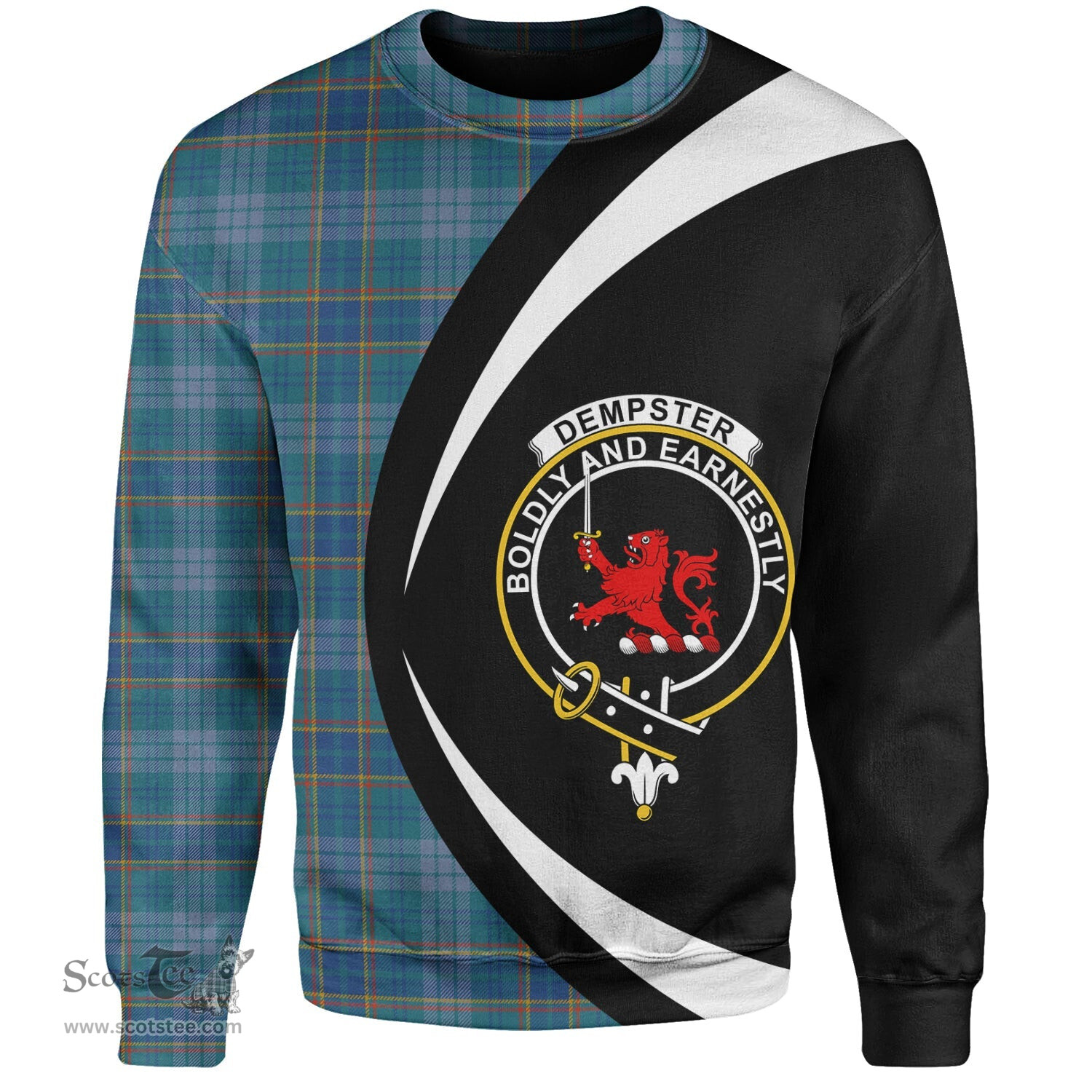 ScotsTee Shop Scottish Dempster Ancient Clan Crest Personalized Tartan Sweatshirt Circle Style Back Shirt with Your Text