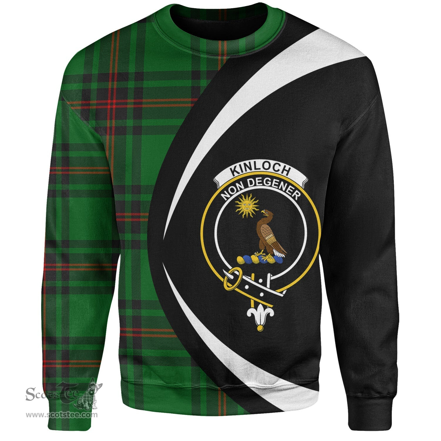 ScotsTee Shop Scottish Kinloch Clan Crest Personalized Tartan Sweatshirt Circle Style Back Shirt with Your Text