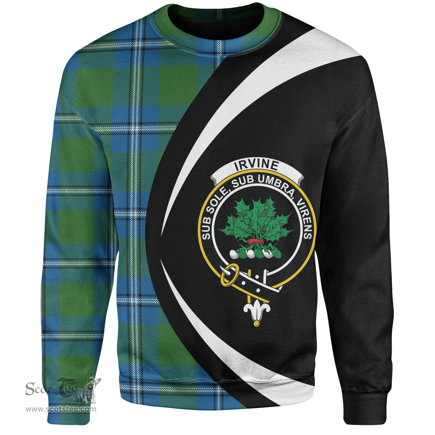 ScotsTee Shop Scottish Irvine Ancient Clan Crest Personalized Tartan Sweatshirt Circle Style Back Shirt with Your Text