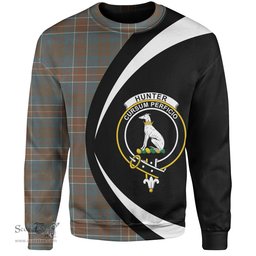 ScotsTee Shop Scottish Hunter of Hunterston (Galbraith of Hunterston) Weathered Clan Crest Personalized Tartan Sweatshirt Circle Style Back Shirt with Your Text