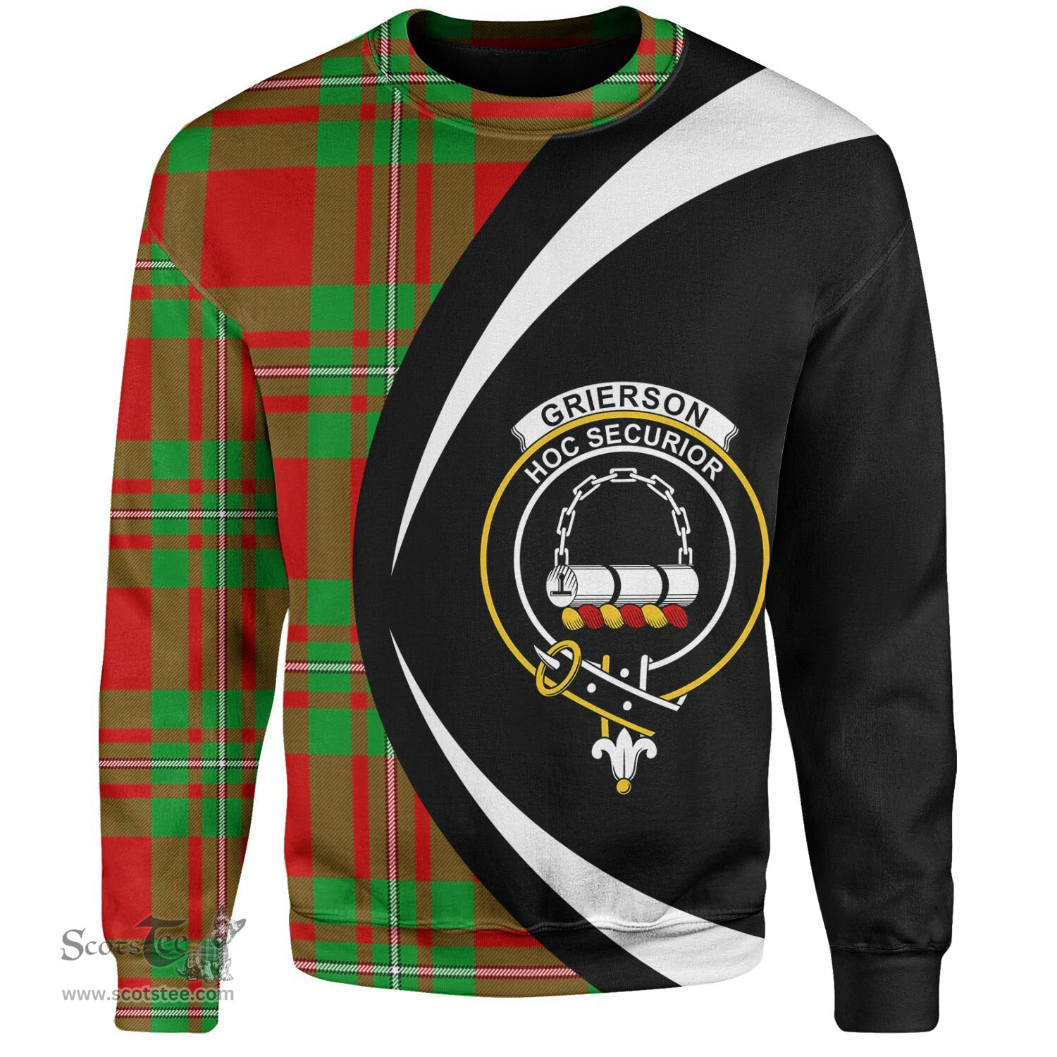ScotsTee Shop Scottish Grierson Clan Crest Personalized Tartan Sweatshirt Circle Style Back Shirt with Your Text