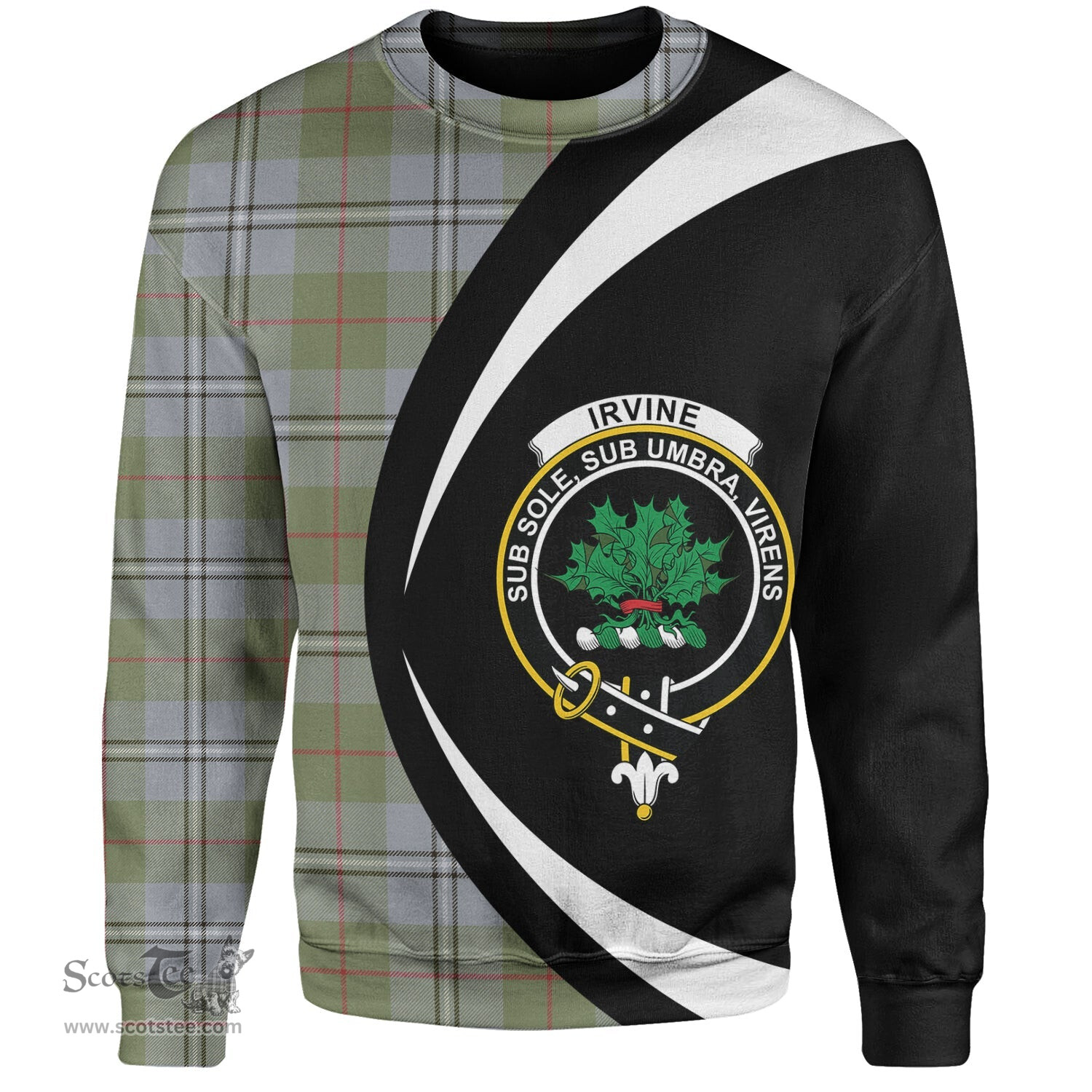 ScotsTee Shop Scottish Irvine of Glentulchan Weathered Clan Crest Personalized Tartan Sweatshirt Circle Style Back Shirt with Your Text