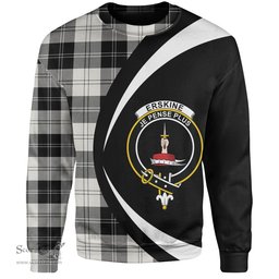 ScotsTee Shop Scottish Erskine Black & White Clan Crest Personalized Tartan Sweatshirt Circle Style Back Shirt with Your Text
